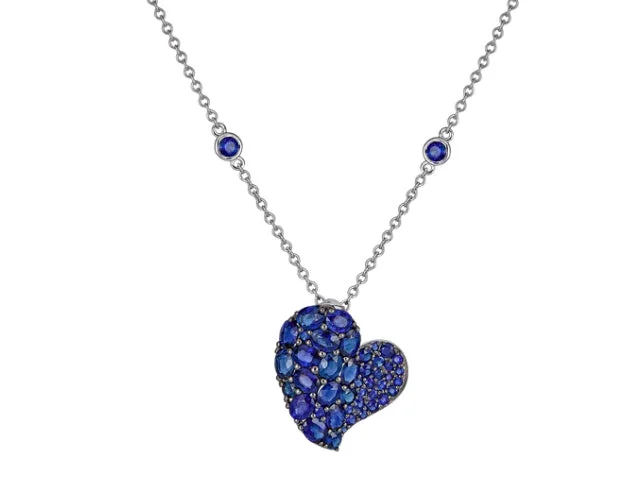 Unique necklaces and pendants with artistic shapes for a creative, one-of-a-kind design-18k White Gold Sapphire Heart Necklace