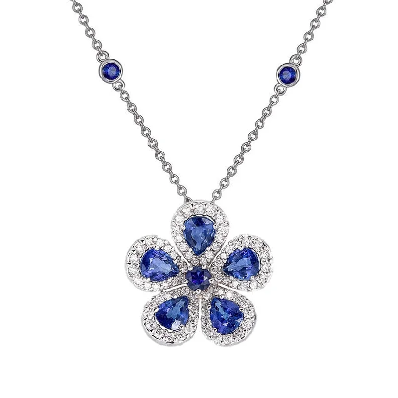 Stunning necklaces and pendants with ruby gemstones for a luxurious red hue-Classic Flower Necklace with Blue Sapphires and Diamonds