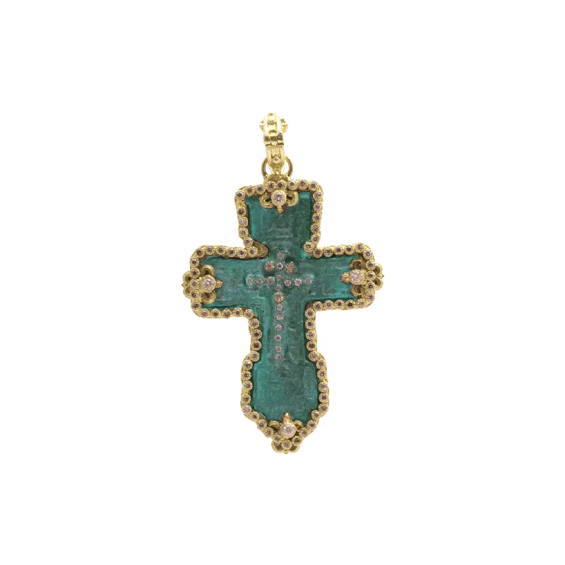 Personalized necklaces and pendants with coordinates for a meaningful location-based gift-Teal Patina Diamond Cross Pendant