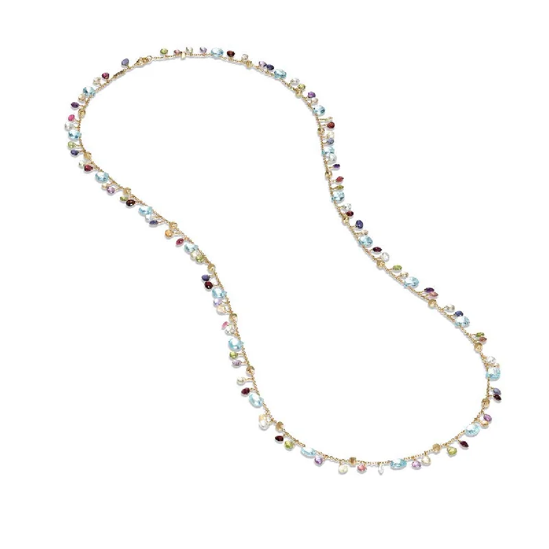 Beautiful necklaces and pendants with moonstone for an ethereal, mystical appearance-18K Gold Paradise Blue Topaz and Mixed Gemstone Long Necklace