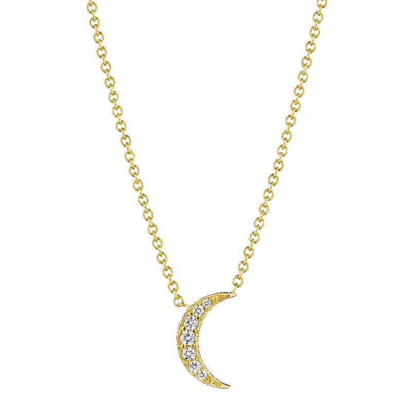 Necklaces and pendants with celestial starburst designs for a radiant look-18k Yellow Gold Diamond Moon Necklace