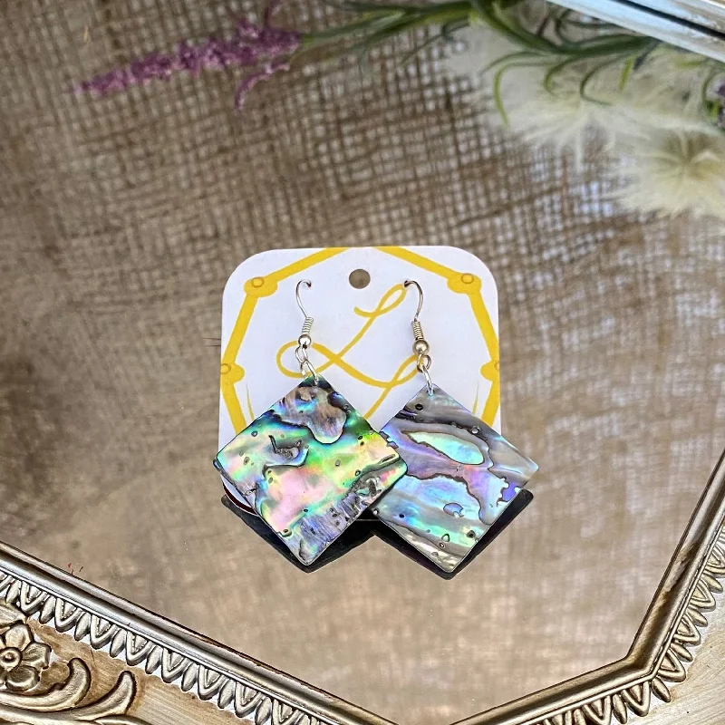 Drop Earrings with Symbolic Elements -Abalone Shell earrings – Diamond; by Laura Leonard Originals