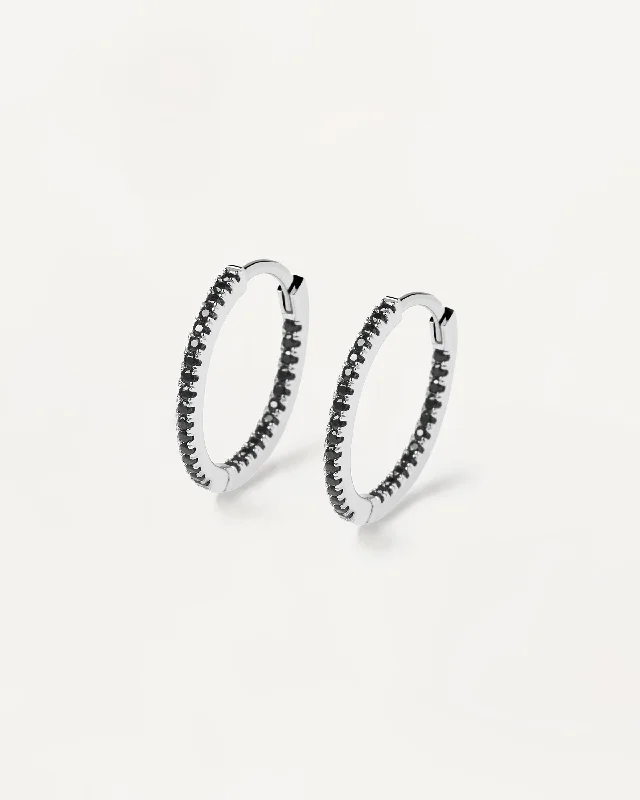 Minimalist Drop Earrings with Simplicity -Black Medium Hoops Silver