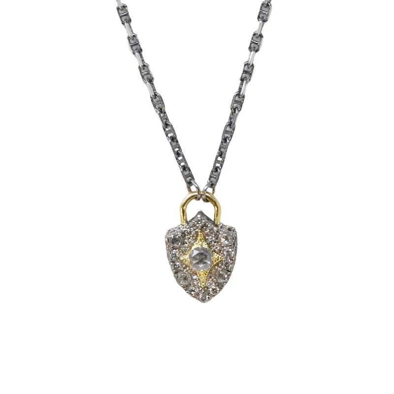 Necklaces and pendants with clear quartz for a pure and radiant look-Grey Diamond Padlock Shield Necklace