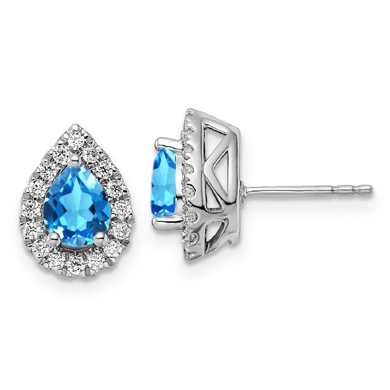 Drop Earrings for Graduation Day -Blue Topaz Diamond Halo Earrings