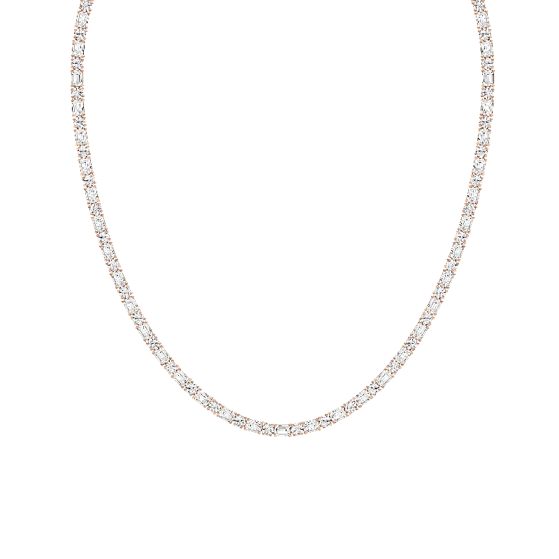 Best necklaces and pendants with intricate filigree for vintage-inspired elegance-Classic Round and Emerald Cut Tennis Necklace