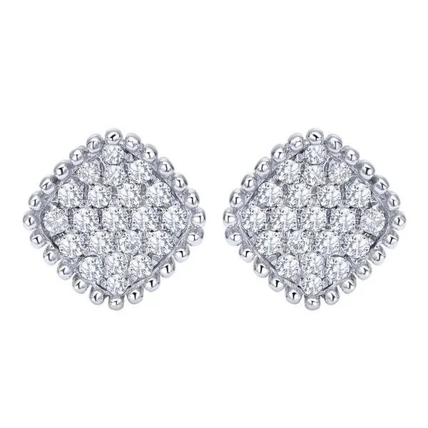 Silver Drop Earrings for Men -Cushion Shaped Cluster Stud Diamond Earrings 1/3 Cttw