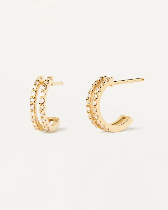 Drop Earrings for Engagement Party -Diamonds And Gold Dual Hoops