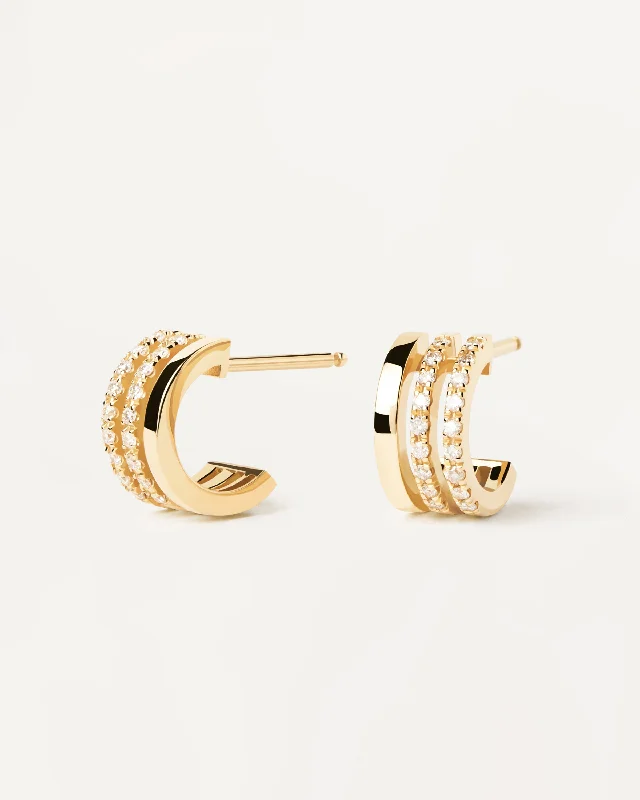 Drop Earrings for Wedding Ceremony -Diamonds And Gold Triple Hoops