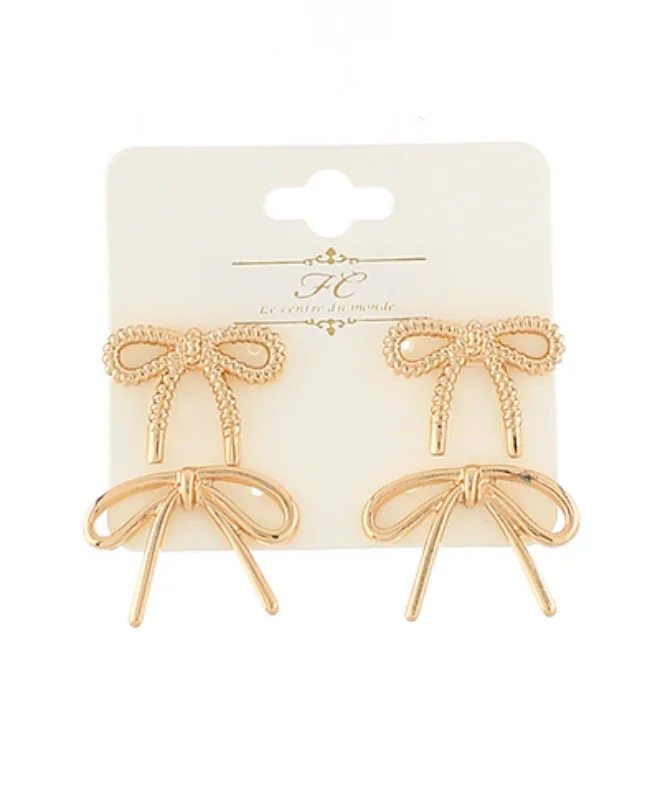 Oval Drop Earrings for Grace -Double Cuteness Bow Earrings