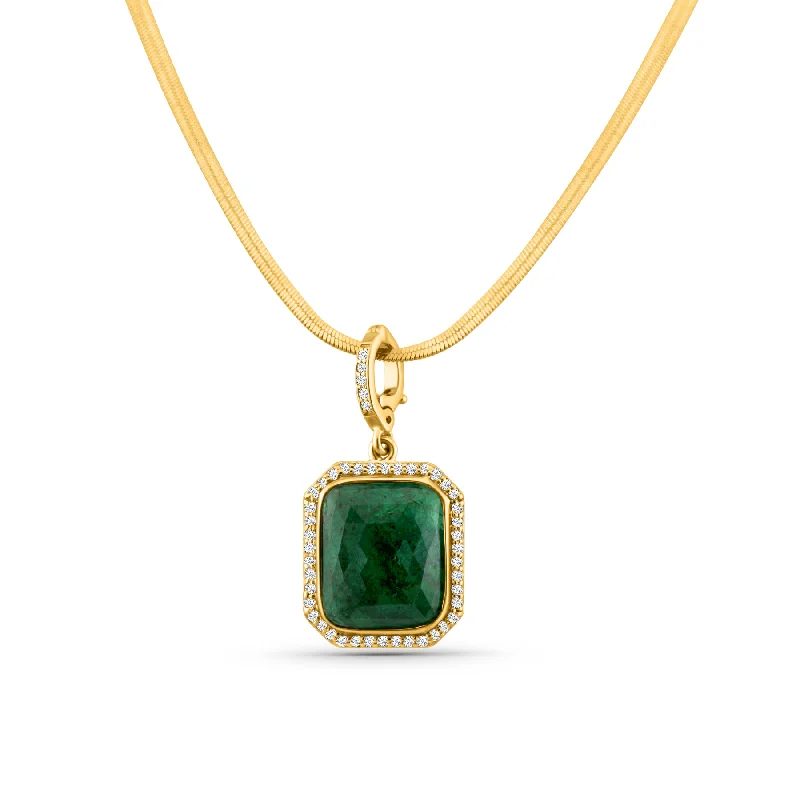 Beautiful necklaces and pendants with moonstone for an ethereal, mystical appearance-Emerald Rectangle & Diamond Pendant In 18K Yellow Gold