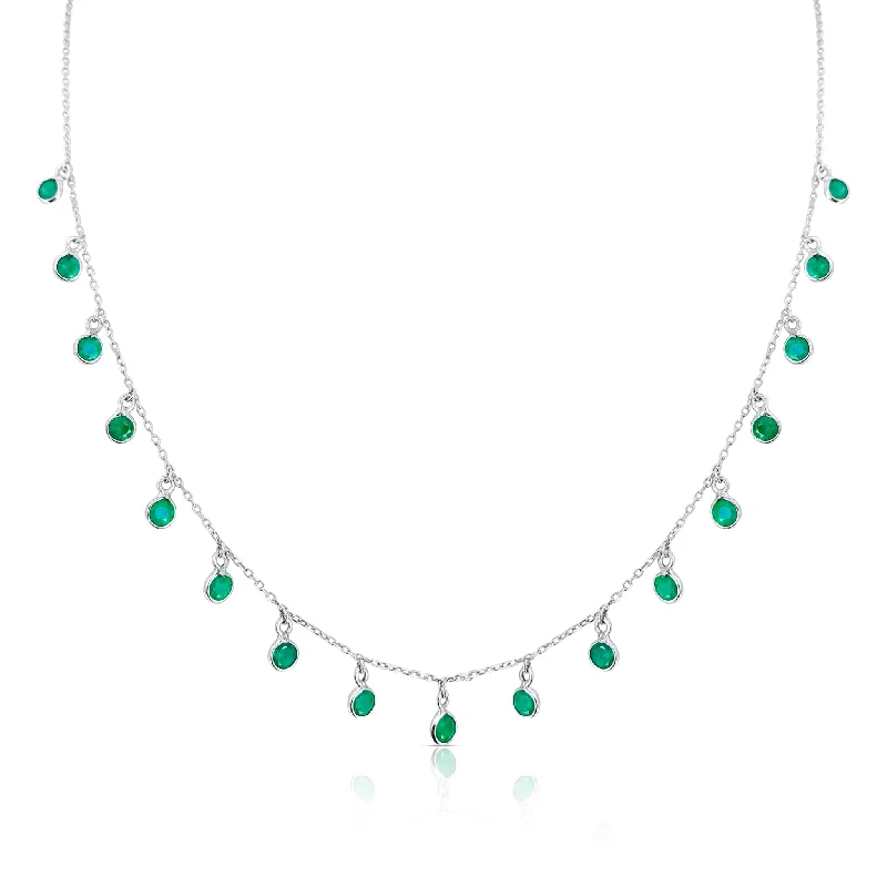 Best necklaces and pendants with intricate beadwork for a bohemian-inspired look-Emerald Round Necklace In 18K White Gold