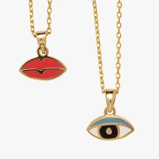 Stunning necklaces and pendants with ruby and diamond combinations for a luxurious effect-Eyes & Lips - Double Sided Pendant