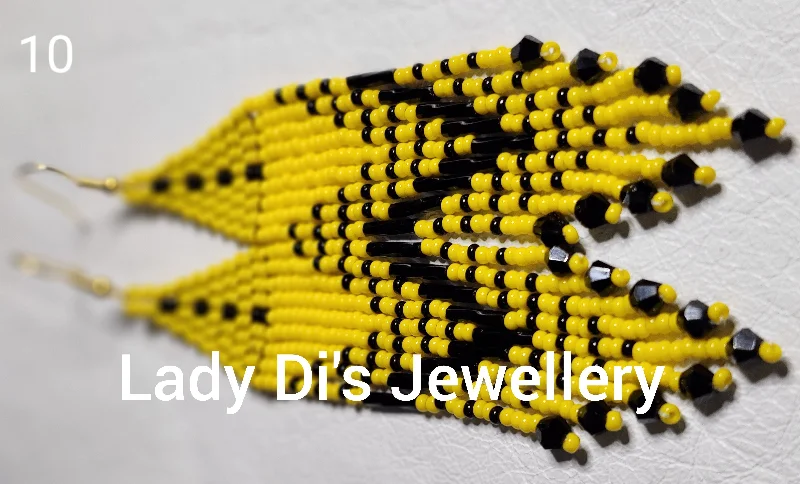 Clip On Drop Earrings for Non Pierced -Fringe Earrings - Yellow & Black