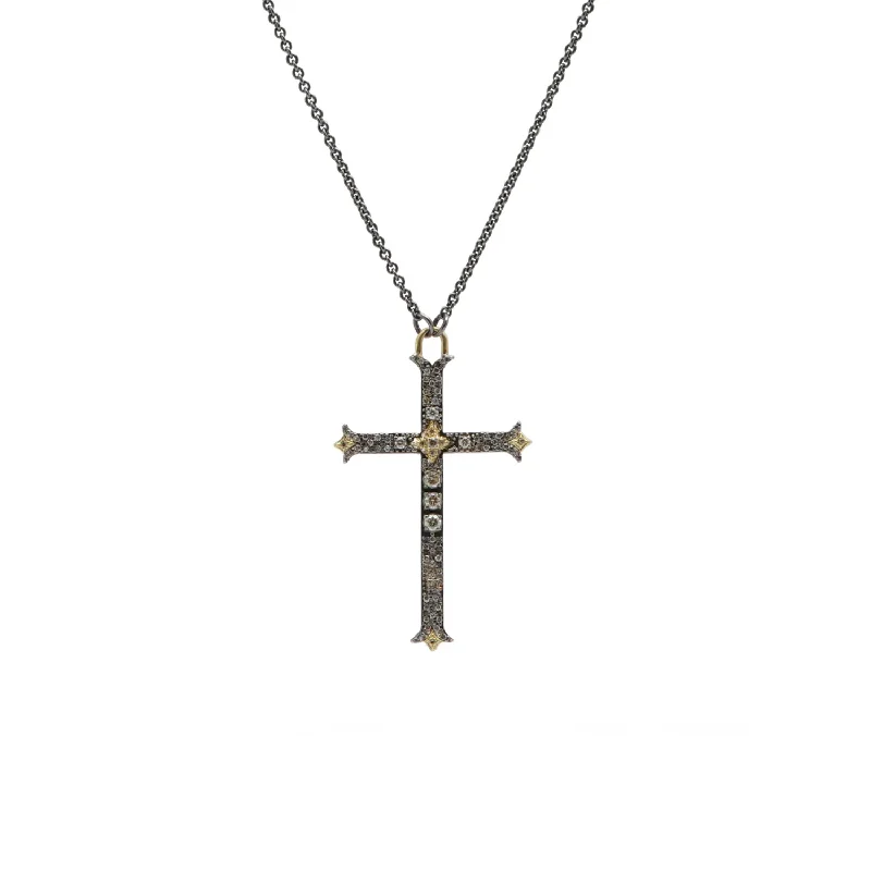 Necklaces and pendants with pearls for a classic and sophisticated touch-Pave Floriated Cross Necklace