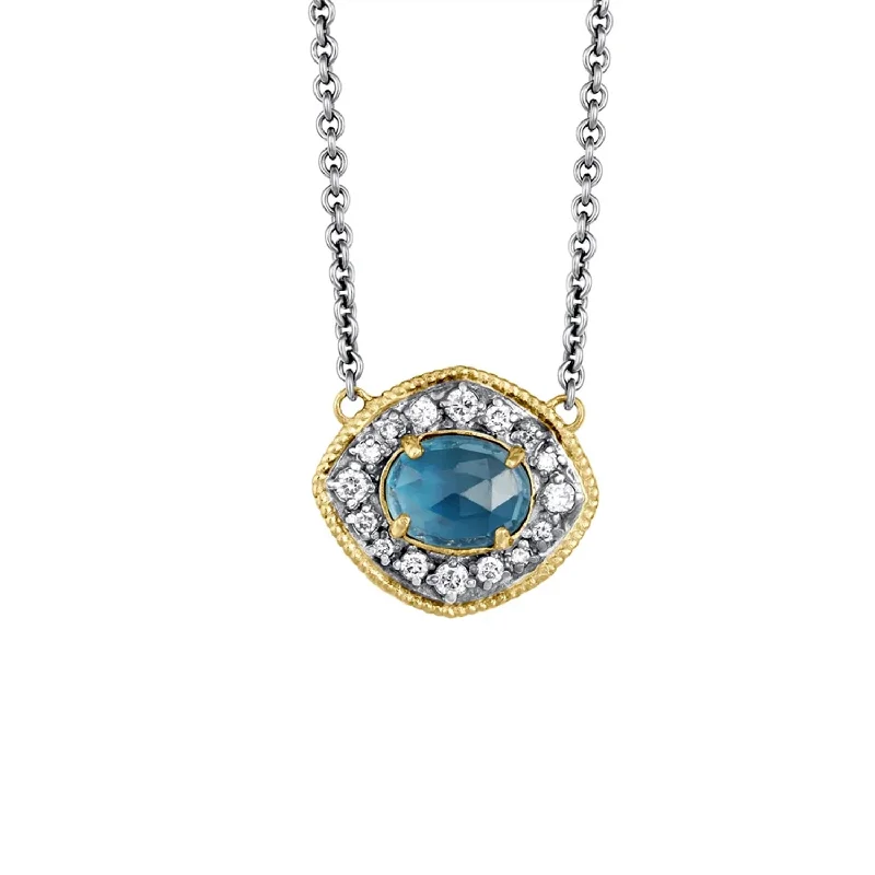 Necklaces and pendants with personalized charms for a custom piece of jewelry-18K Yellow Gold and Grey Sterling Silver London Blue Topaz and Diamond Necklace