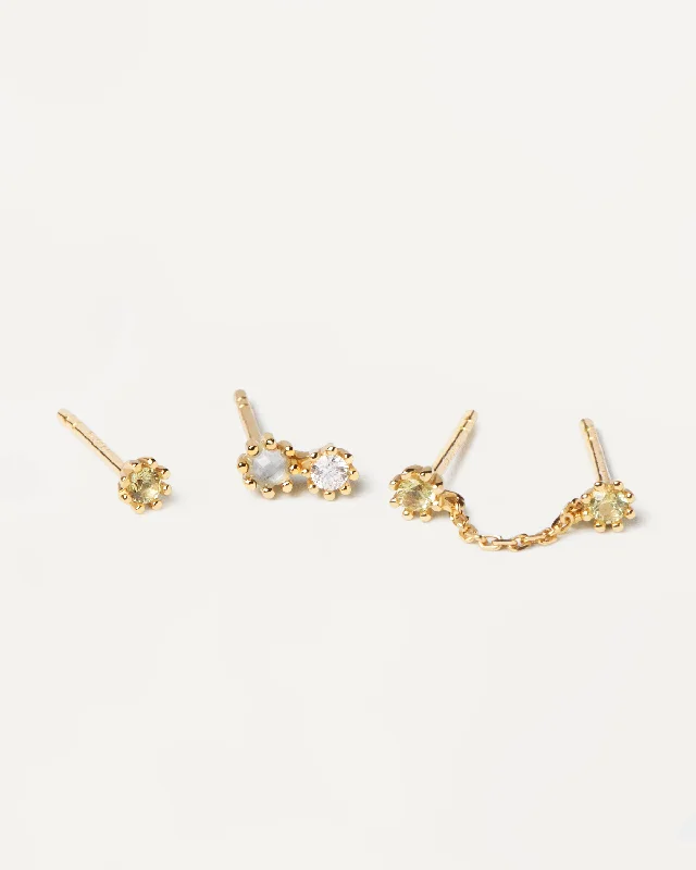 Drop Earrings for Beach Outfit -GRID 1 Kara Gold Earrings Set