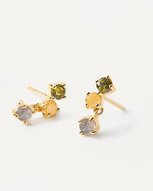 Punk Drop Earrings with Spikes -GRID Flora Gold Earrings