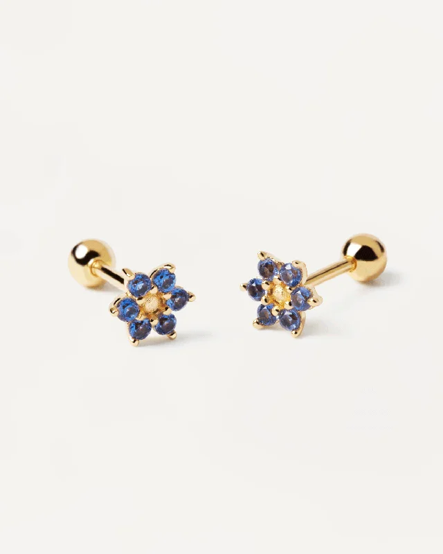 Gold Drop Earrings for Women -GRID Indigo Peony Gold Earrings