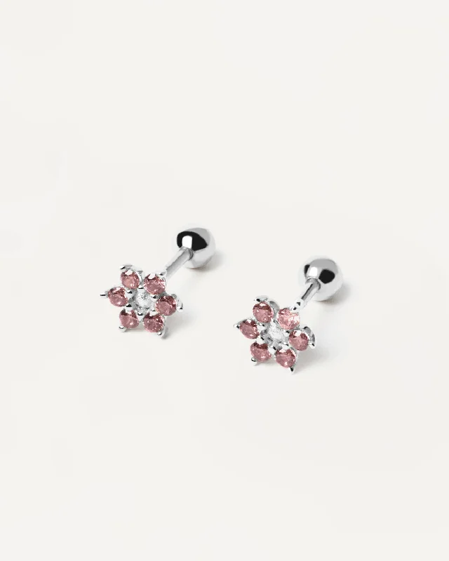 Pearl Drop Earrings for Elegance -GRID Rose Peony Silver Earrings