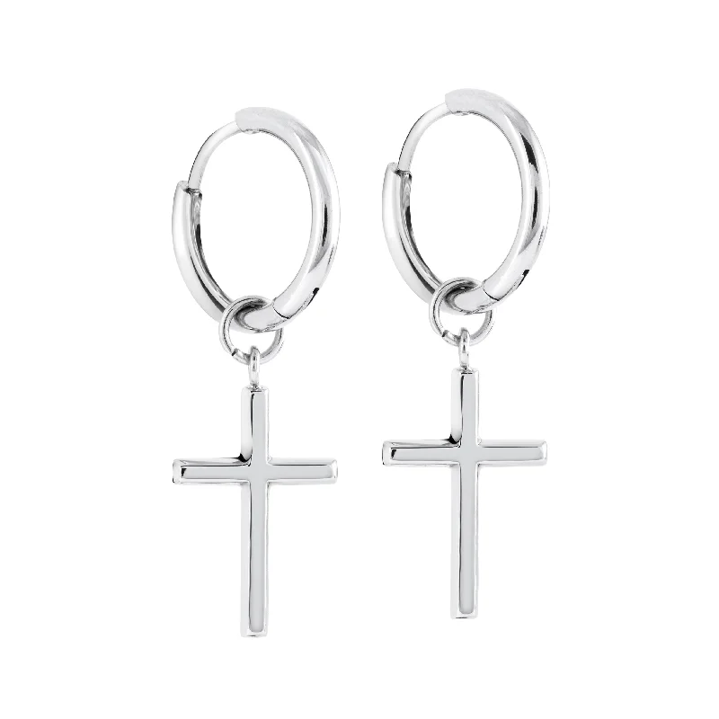 Push Back Drop Earrings for Convenience -Italgem Men's Steel Cross Earrings