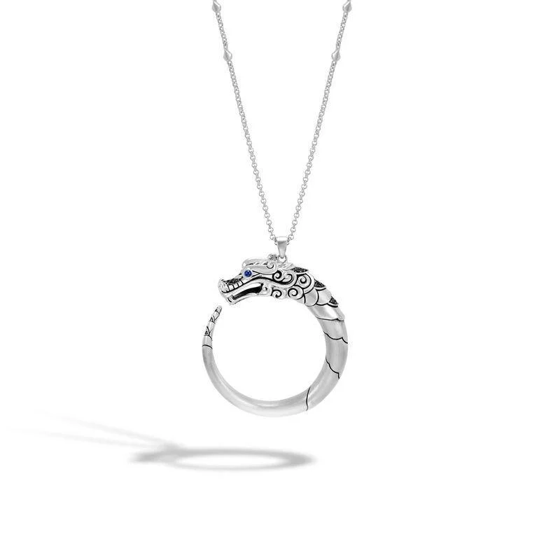 Beautiful necklaces and pendants with diamond halo settings for extra brilliance-Naga Brushed Pendant Necklace, Black Sapphire, Black Spinel