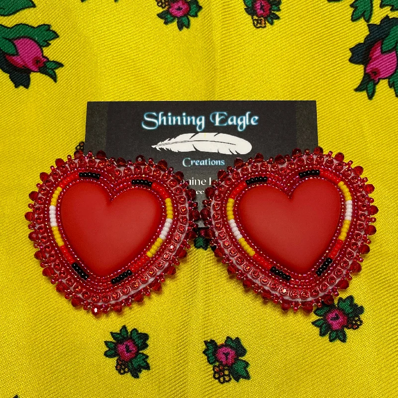 Drop Earrings for Shopping Trip -Large Red Hearts Beaded Earrings