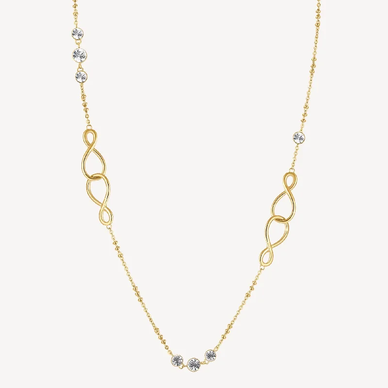 Beautiful necklaces and pendants with butterfly motifs for a whimsical style-Long Crystal Infinity Linked Necklace in Gold Plated Stainless Steel