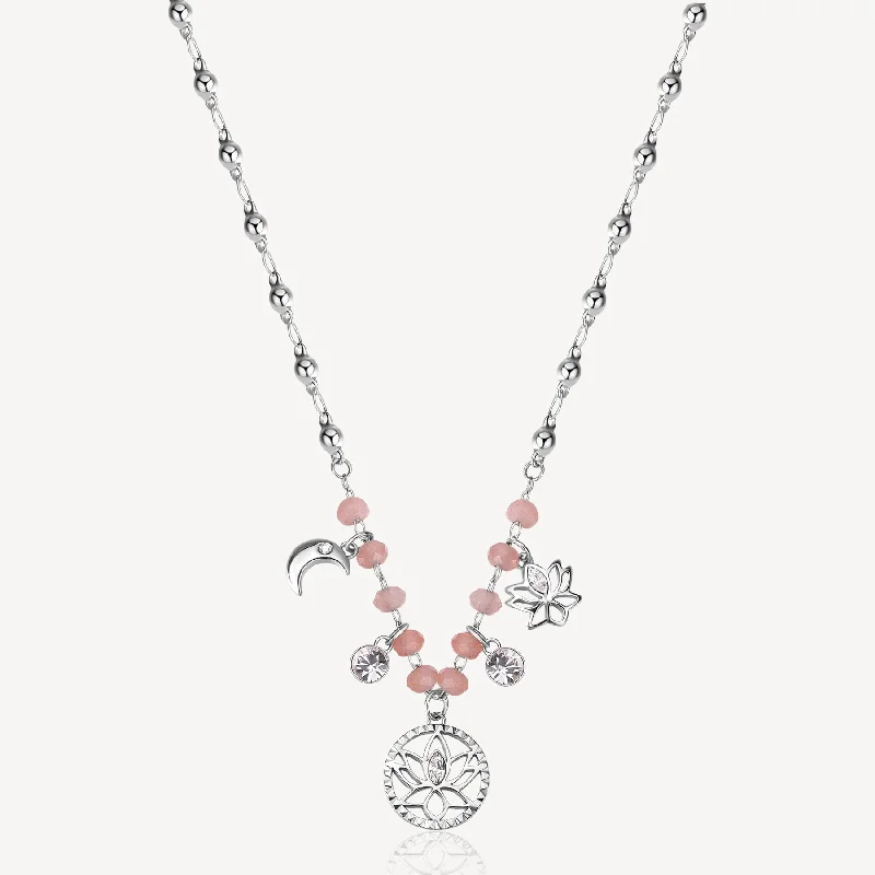 Best necklaces and pendants with black diamonds for an edgy, bold statement-Lotus Stone Chakra Necklace in Stainless Steel