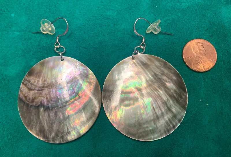 Gold Drop Earrings for Women -Medium Abalone Earrings - round; By Laura Leonard Originals