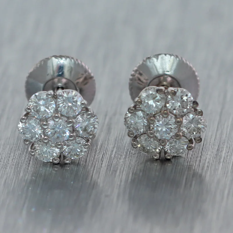 Drop Earrings for Party Look -14k White Gold 1.40ctw Diamond Cluster Stud Earring