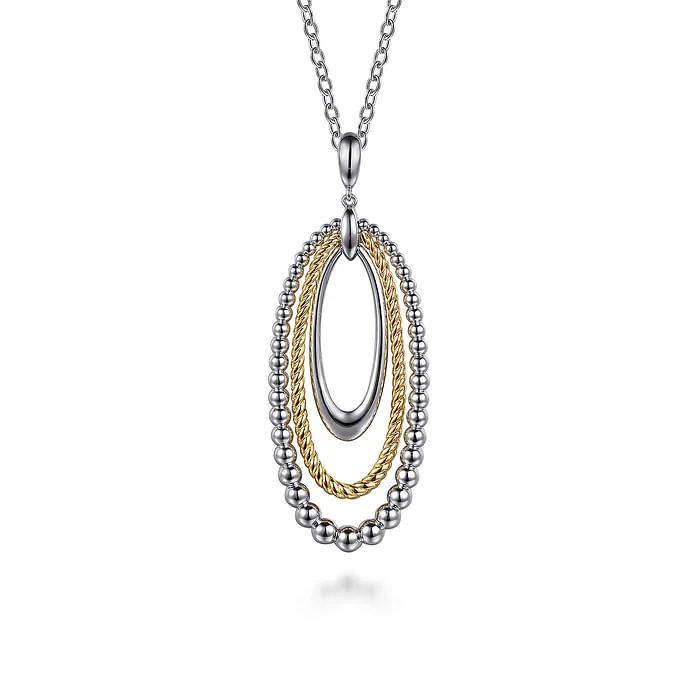 Best necklaces and pendants with crystal accents for a sparkling and elegant style-Multi-Row Oval Pendant Necklace in 14K Yellow Gold & Sterling Silver