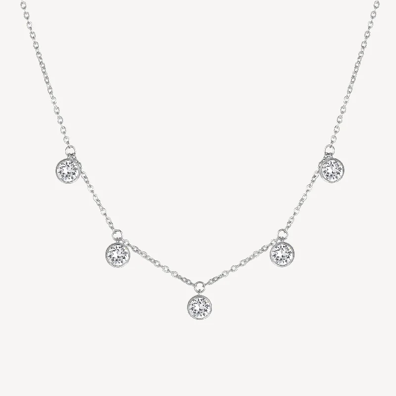 Trendy necklaces and pendants with statement pieces for a bold fashion statement-Multi-Station Crystal Drop Necklace in Stainless Steel