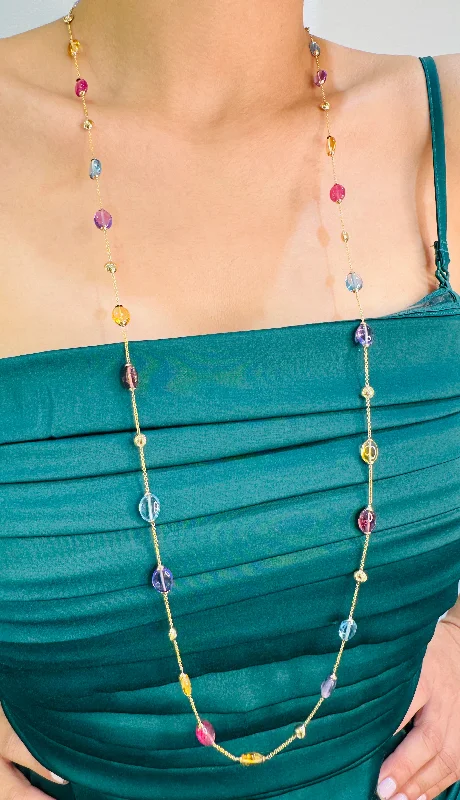 Best necklaces and pendants with turquoise stones for a vibrant boho-chic look-Multicolor Stone Beads Necklace In 18K Yellow Gold