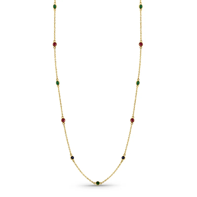 Best necklaces and pendants with opal gemstones for an iridescent glow-Multicolor Stone Mix Shape Necklace In 18K Yellow Gold