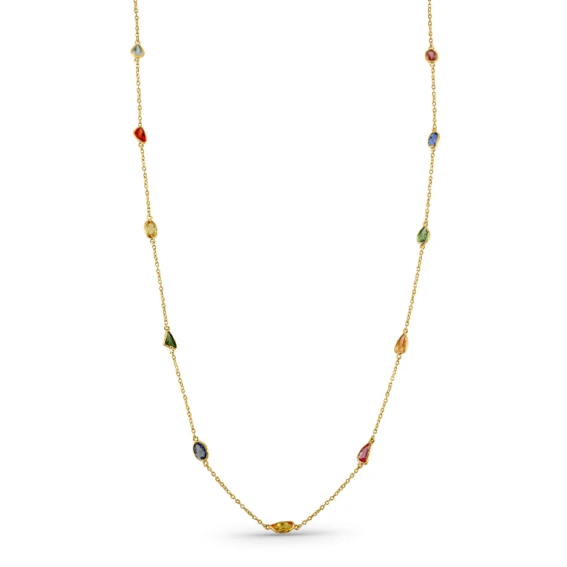 Layered necklaces and pendants for a trendy and fashionable stacked look-Multicolor Stone Mix Shape Necklace In 18K Yellow Gold