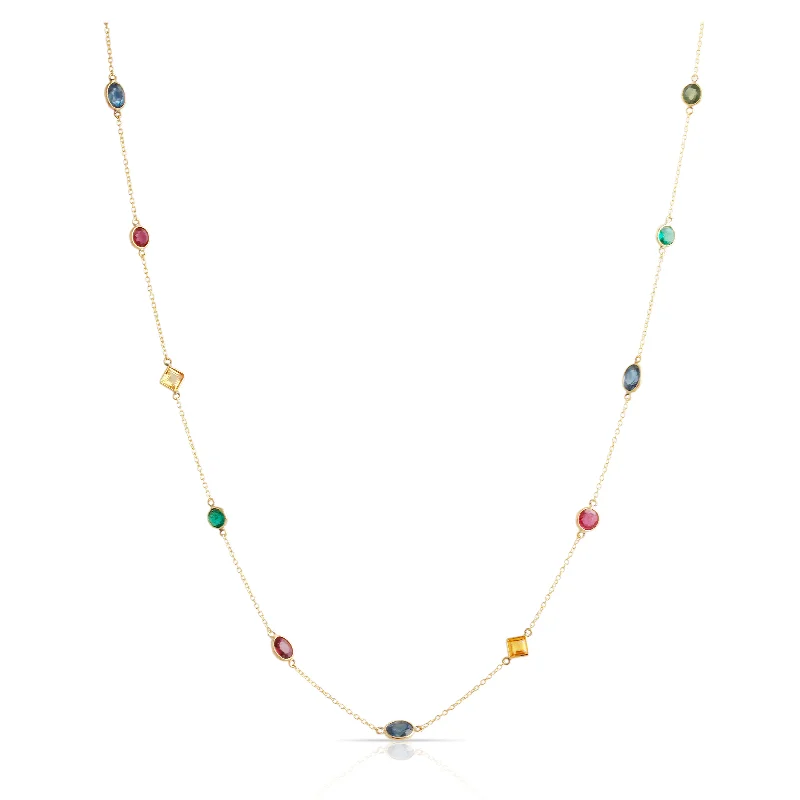 Best necklaces and pendants with butterfly wings for a delicate, graceful style-Multicolor Stones Mix shape Necklace  In 18K Yellow Gold