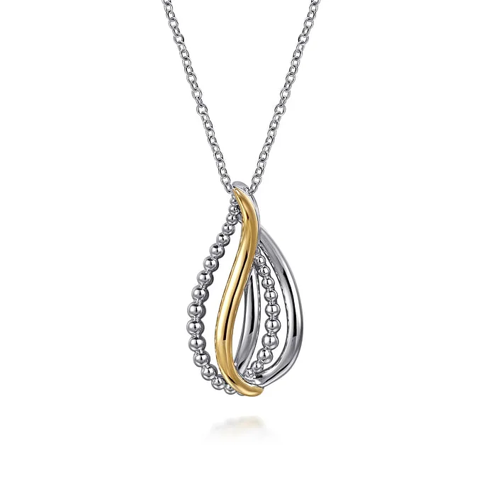 Unique necklaces and pendants with artistic shapes for a creative, one-of-a-kind design-Multiple Row Teardrop Pendant Necklace in 14K Yellow Gold & Sterling SIlver