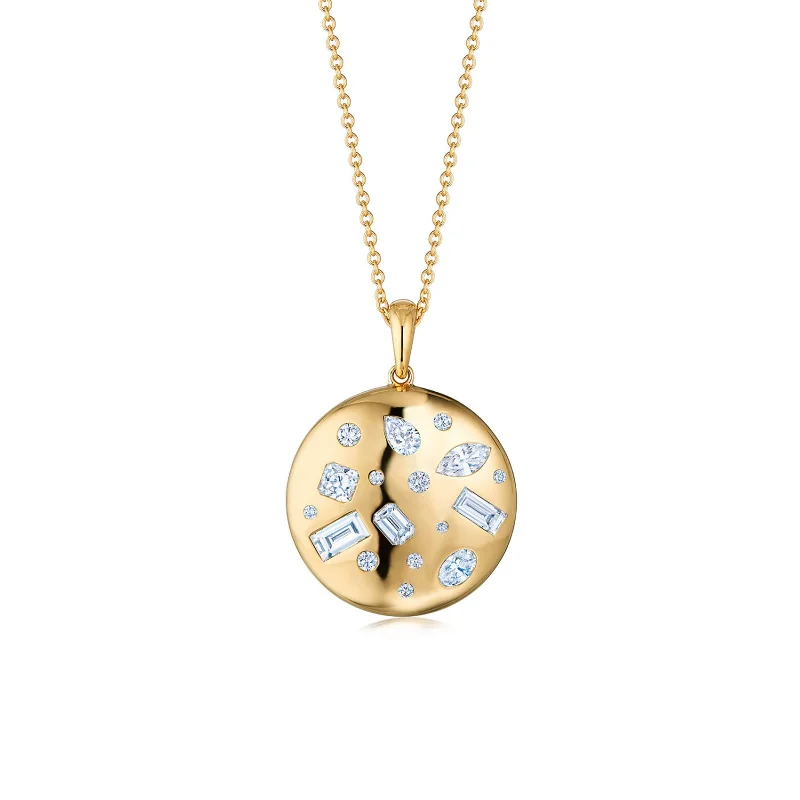 Beautiful necklaces and pendants with tree branch motifs for a nature-inspired design-Cobblestone Round Pendant with Diamond Accents