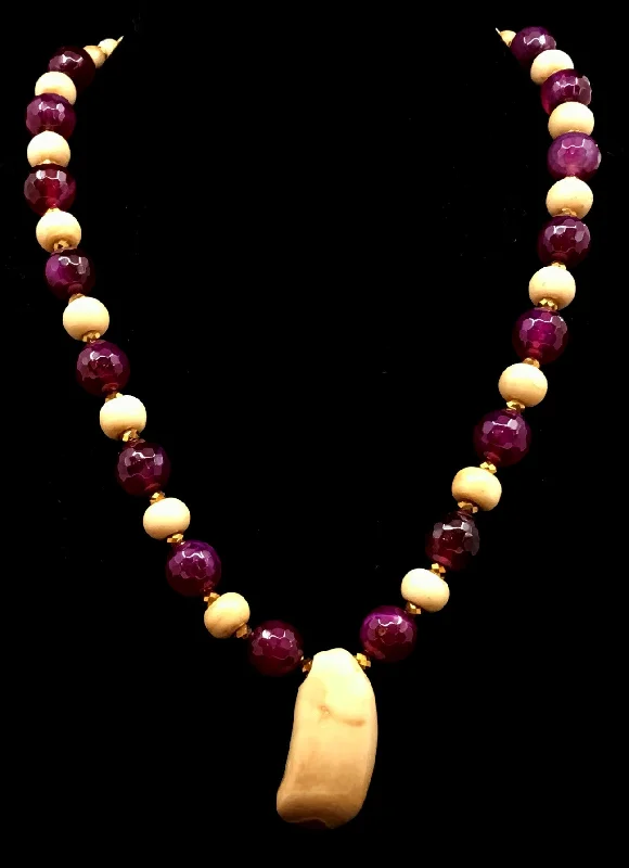 Beautiful necklaces and pendants with butterfly motifs for a whimsical style-Necklace- El-Amin; Ivory and Dyed Agate, Beads