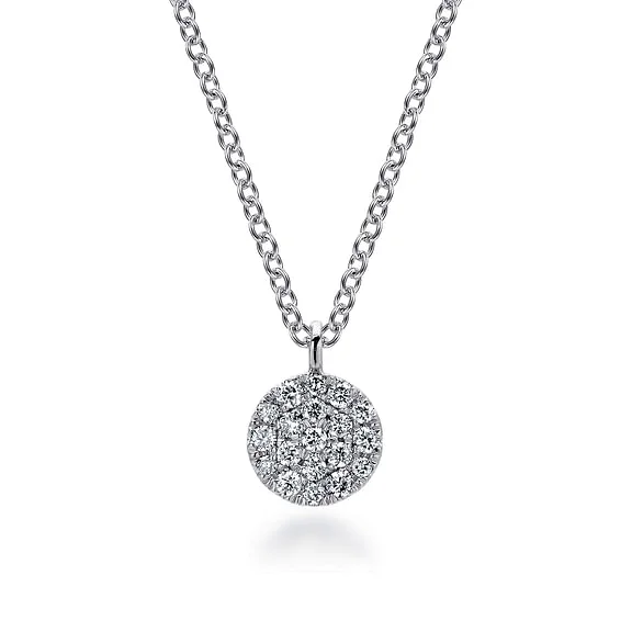 Elegant necklaces and pendants with gold chains for a chic, timeless appearance-Pave Diamond Disc Necklace in 14K White Gold