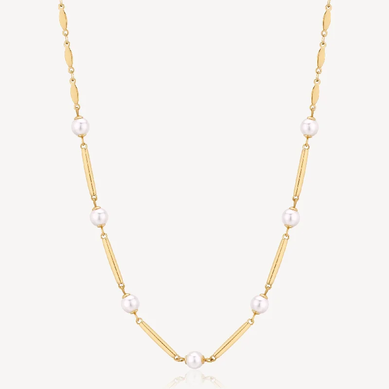 Best necklaces and pendants with gemstone clusters for a bold and colorful effect-Pearl and Bar Link Necklace in Gold Plated Stainless Steel