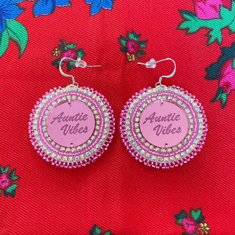 Drop Earrings for Wellness Routine -Pink "Auntie Vibes" Beaded Earrings