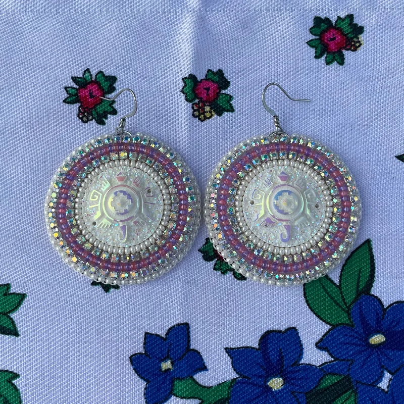 Drop Earrings with Leaf Motifs -Pink & Purple Turtle Beaded Earrings