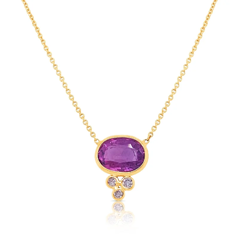 Elegant necklaces and pendants with gold chains for a chic, timeless appearance-Pink Tourmaline Oval & Diamond Round Necklace In 18K Yellow Gold