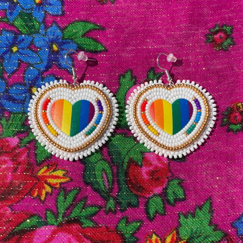 Drop Earrings for Yoga Session -Pride Heart Beaded Earrings