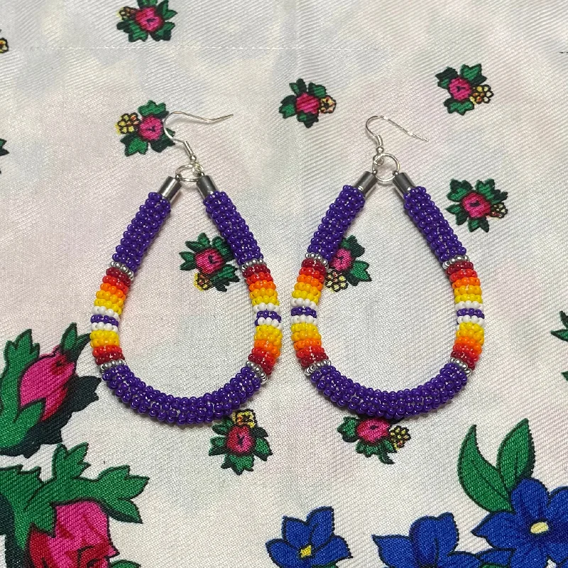 Drop Earrings with Star Motifs -Purple Beaded Loop Earrings