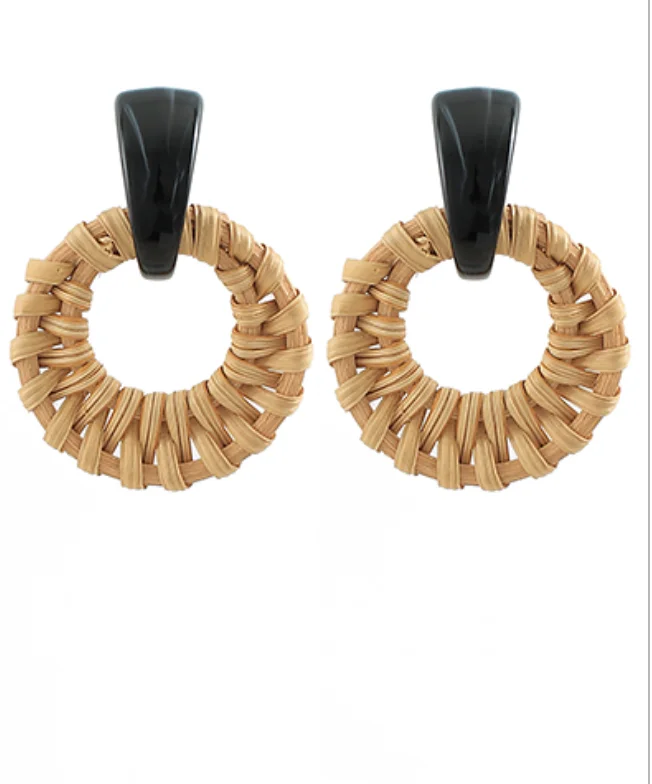 Drop Earrings for Prom Night -Rattan Circle Black Earrings