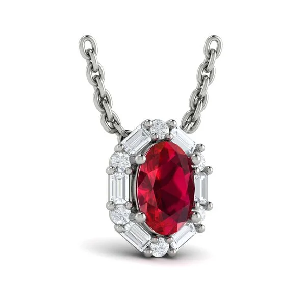 Necklaces and pendants with abstract shapes for a modern, creative appearance-Ruby & Diamond Halo Necklace in 14K White Gold