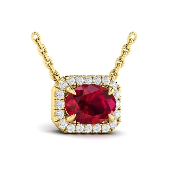 Best necklaces and pendants with intertwined designs for a symbol of unity-Ruby & Diamond Horizontal Halo Necklace in 14K Yellow Gold